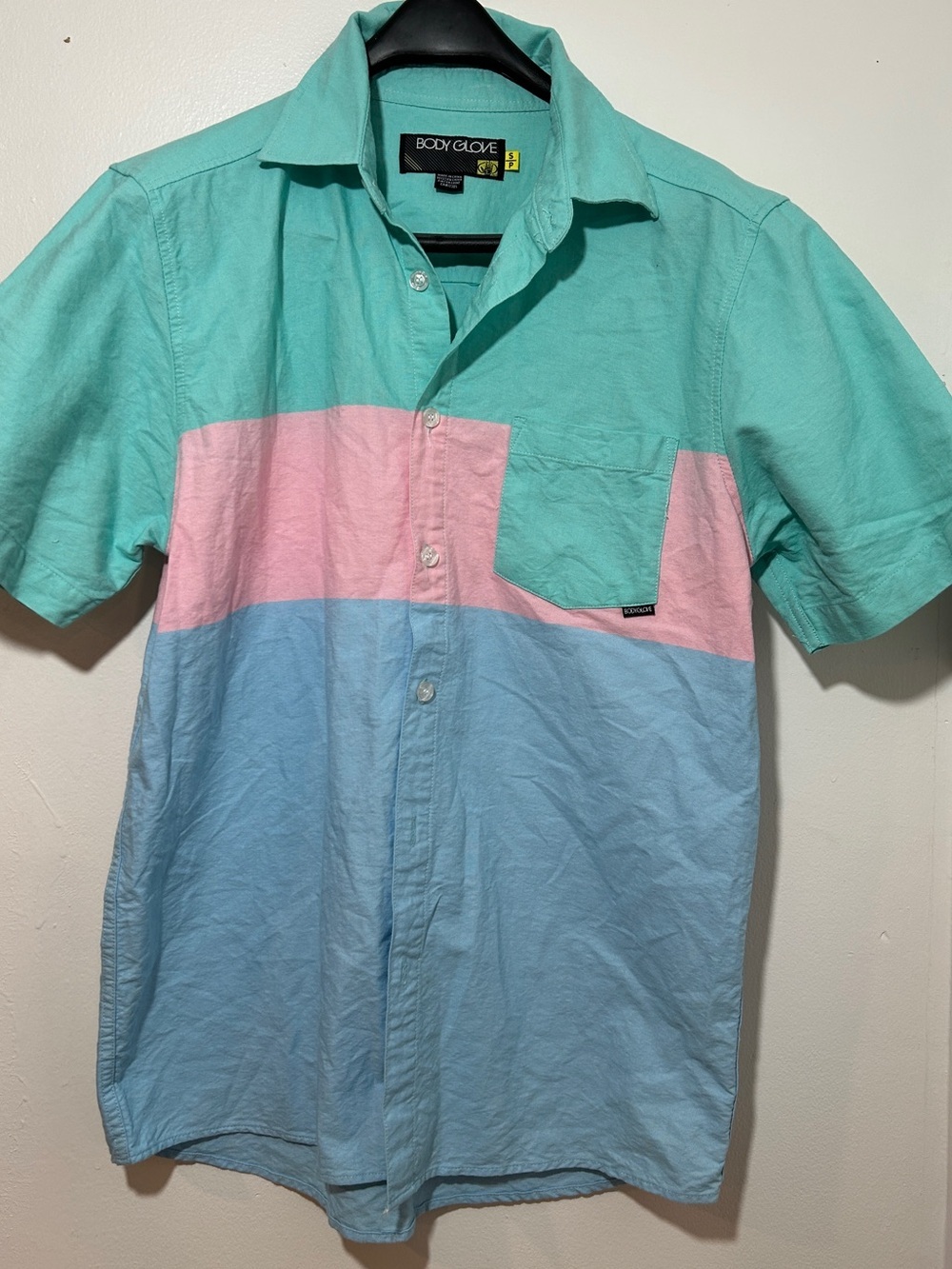 Body Glove Size S Men’s Colorblock Short-Sleeve Shirt - Mint, Pink, Light Blue
